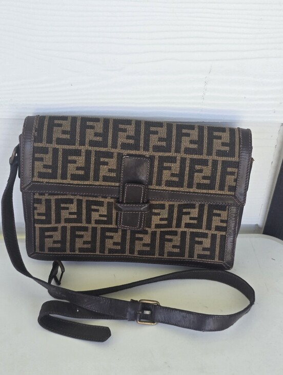 Fendi Other - Fendi Zucca FF Canvas Leather Crossbody Shoulder Bag Brown Vintage FLAW